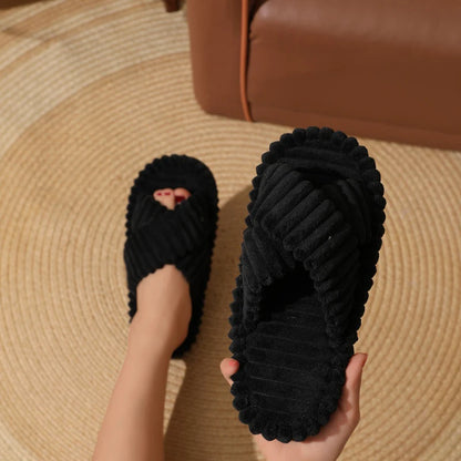 Lunae™ – Chaussons Velours Bande Croisée pour Femme